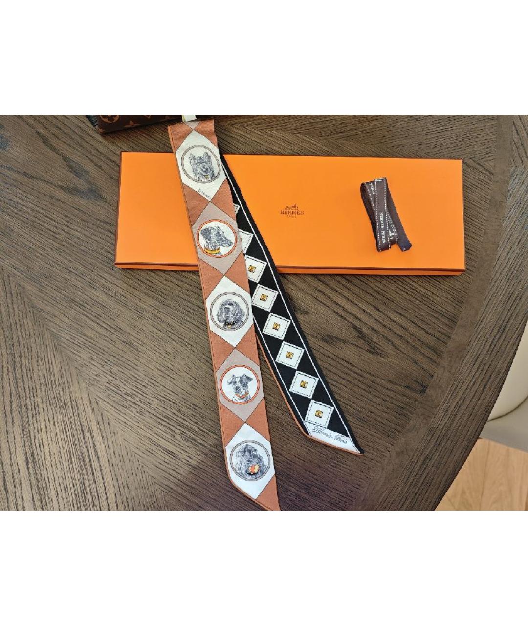 HERMES Коричневый шелковый платок, фото 8