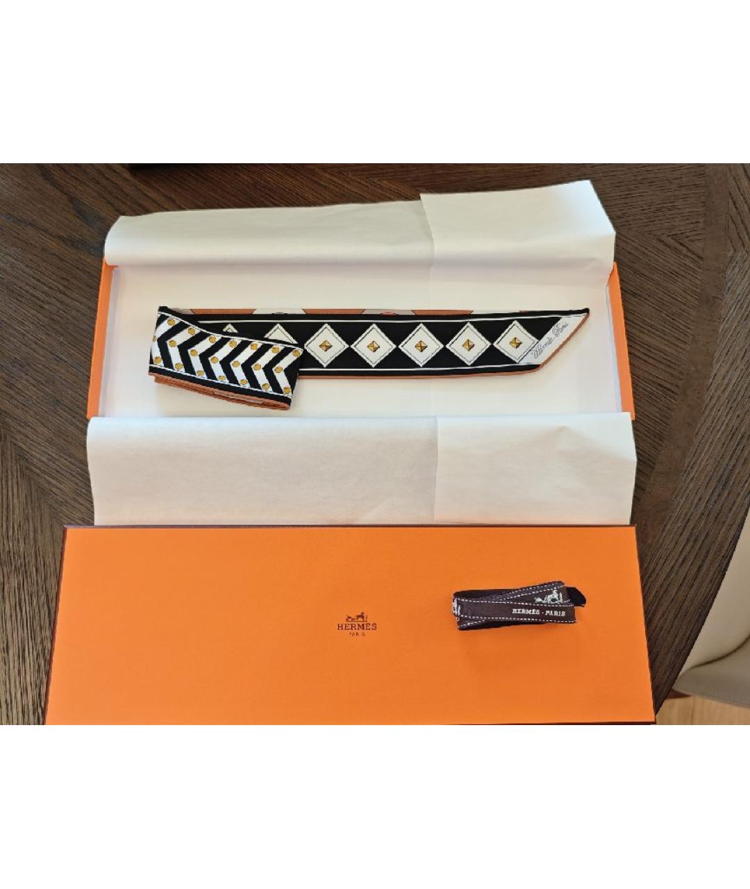 HERMES Коричневый шелковый платок, фото 7