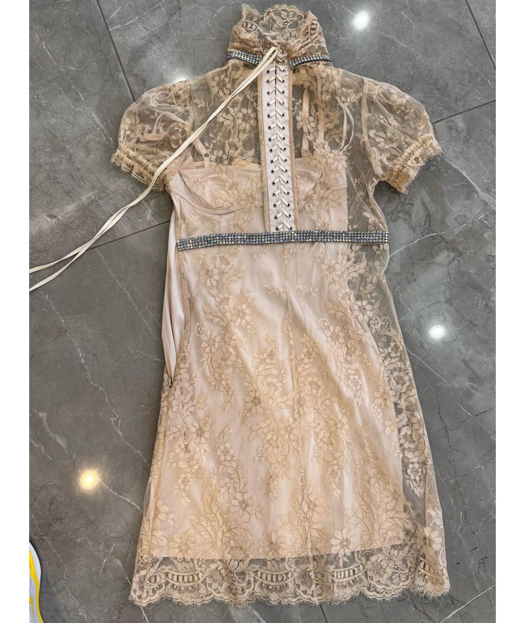 DOLCE&GABBANA Бежевое кружевное вечернее платье, фото 3