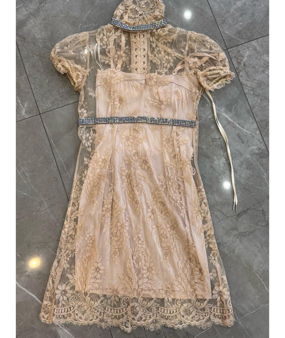 DOLCE&GABBANA Бежевое кружевное вечернее платье, фото 9