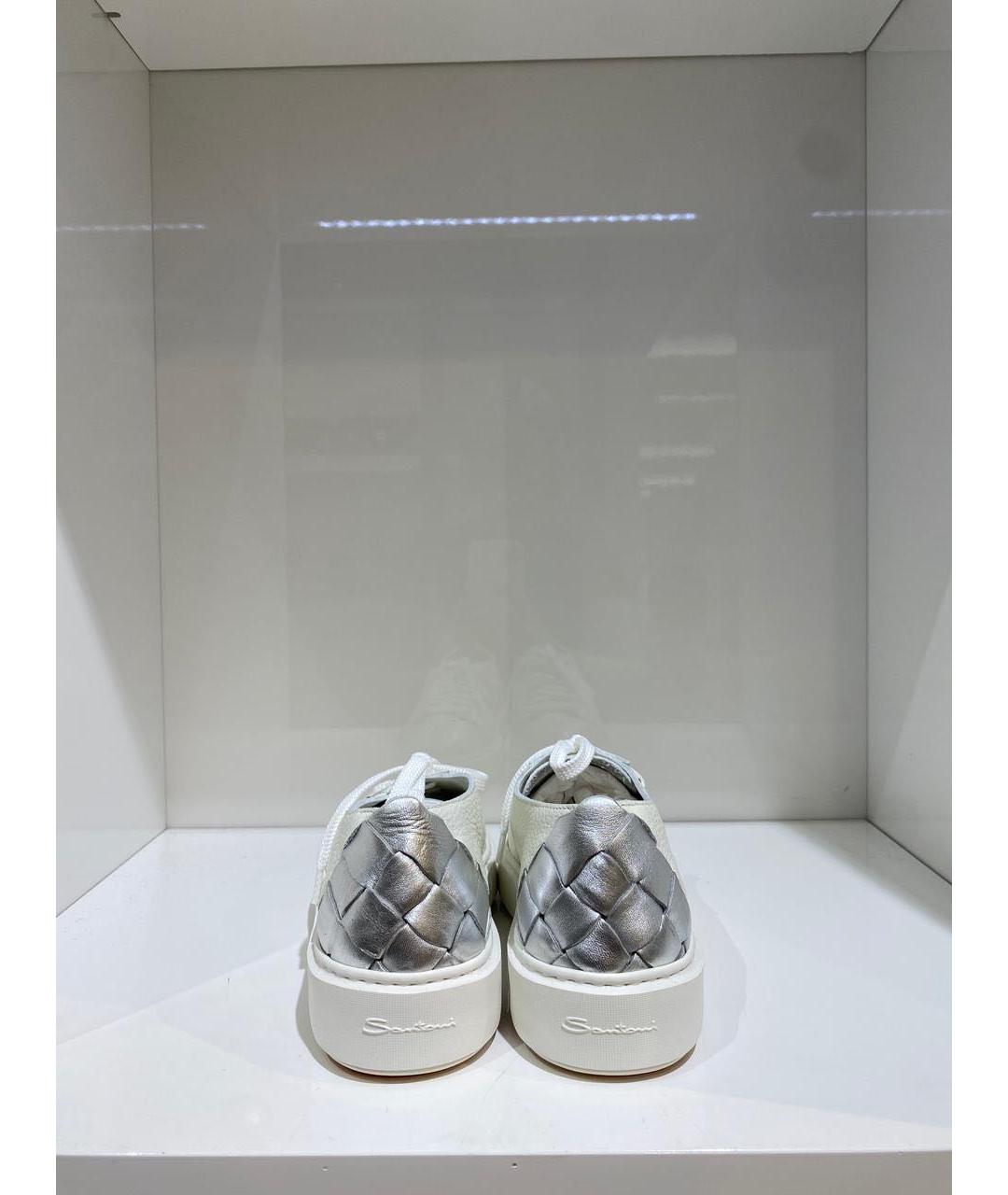 SANTONI Белые кожаные кеды, фото 3