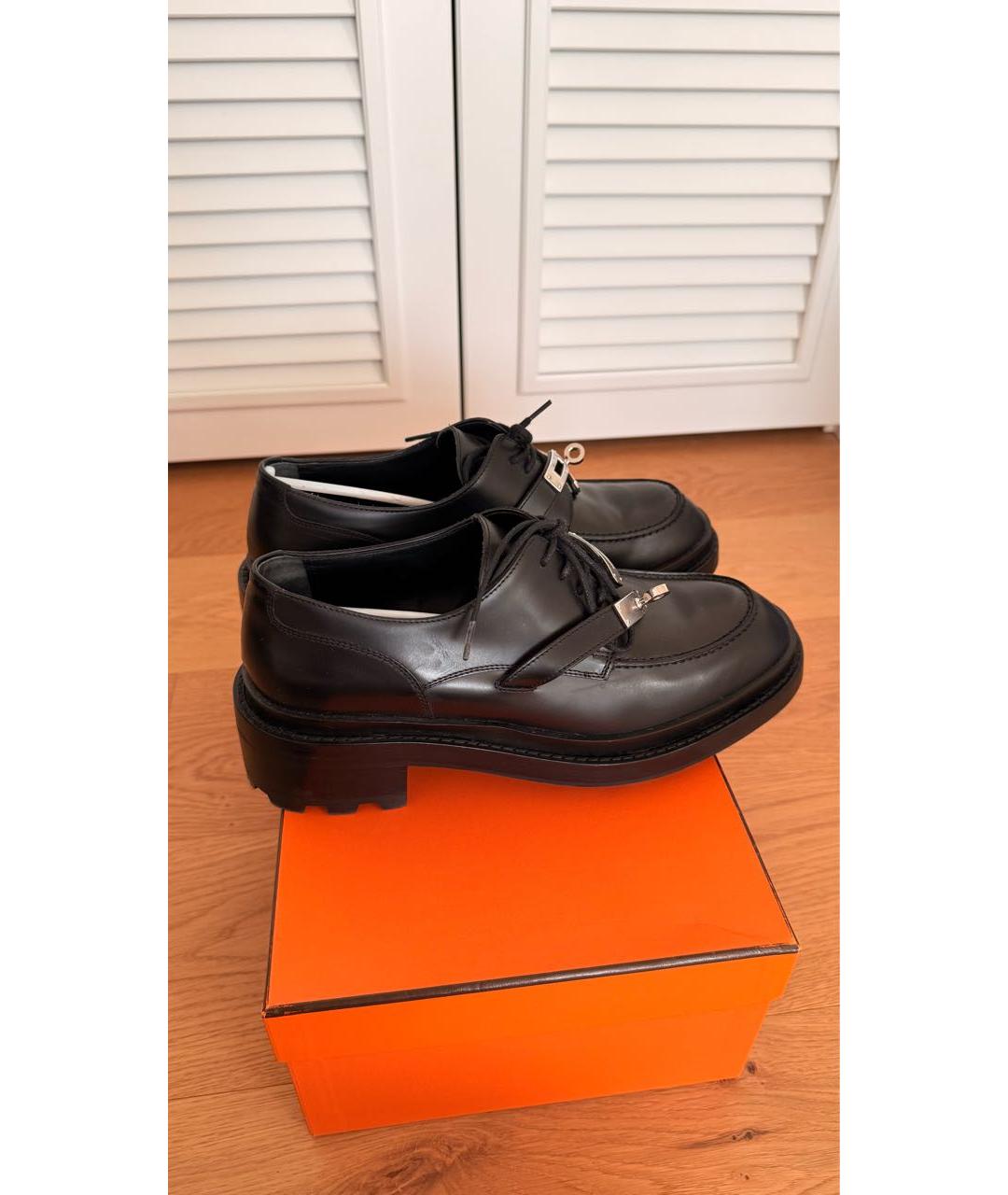 HERMES Черные кожаные брогги и оксфорды, фото 9