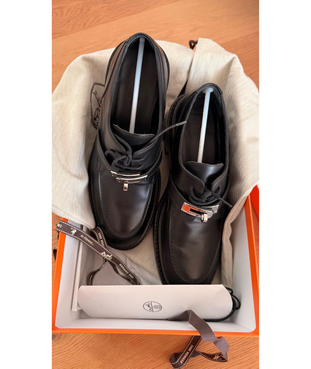 HERMES Черные кожаные брогги и оксфорды, фото 8