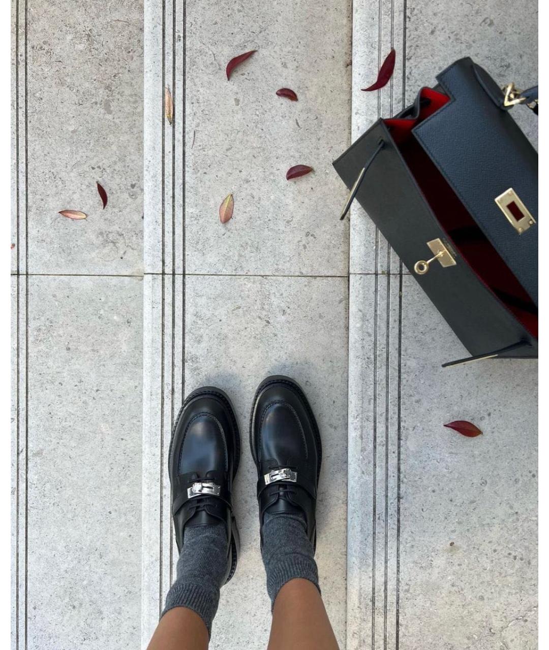 HERMES Черные кожаные брогги и оксфорды, фото 5