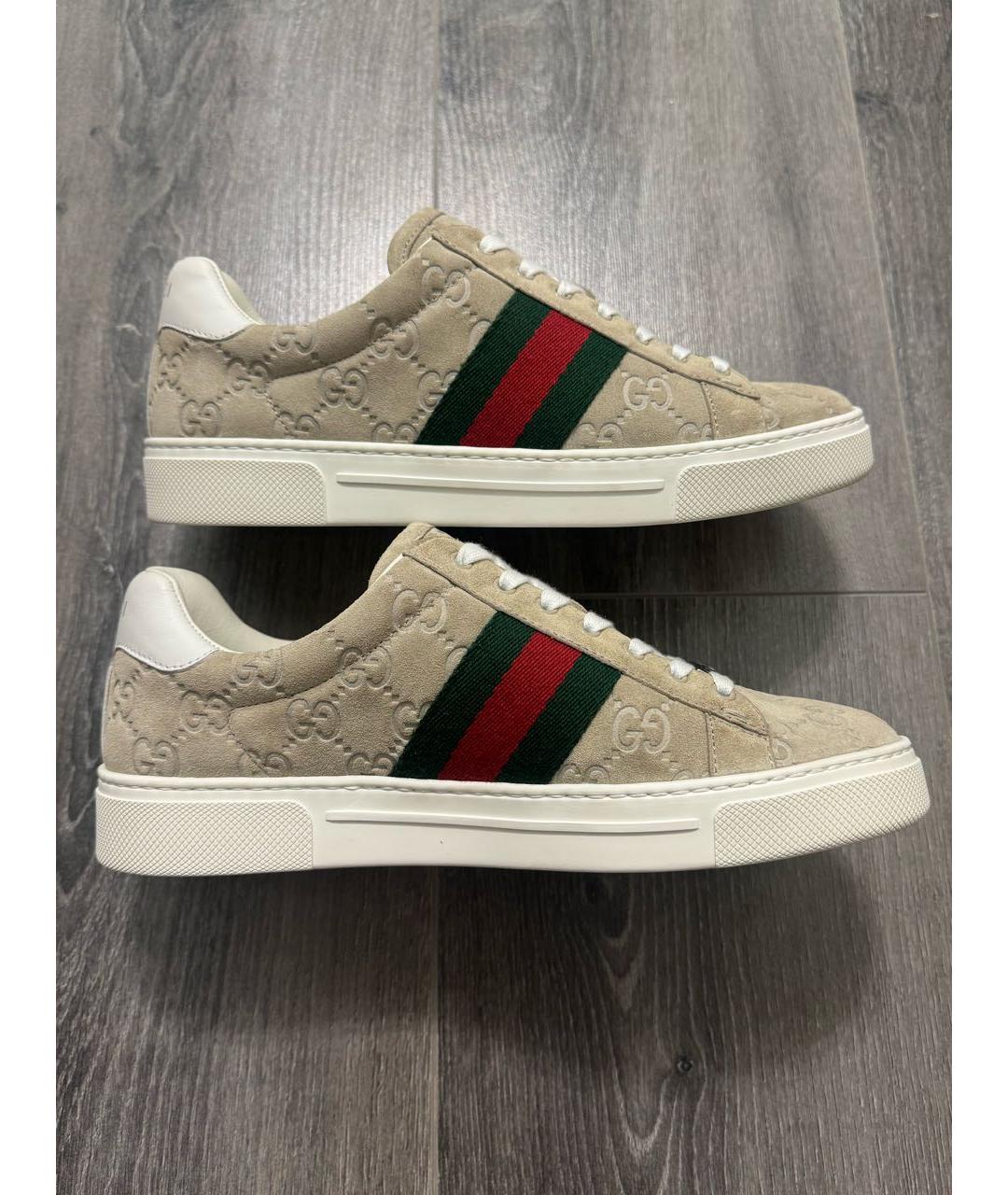 GUCCI Бежевые замшевые кеды, фото 5