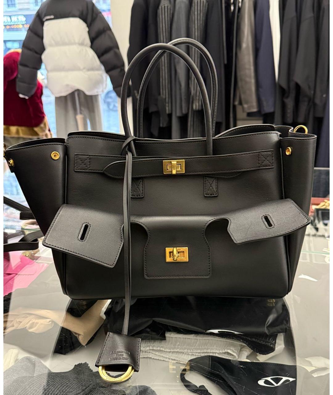 BALENCIAGA Черная кожаная сумка с короткими ручками, фото 6