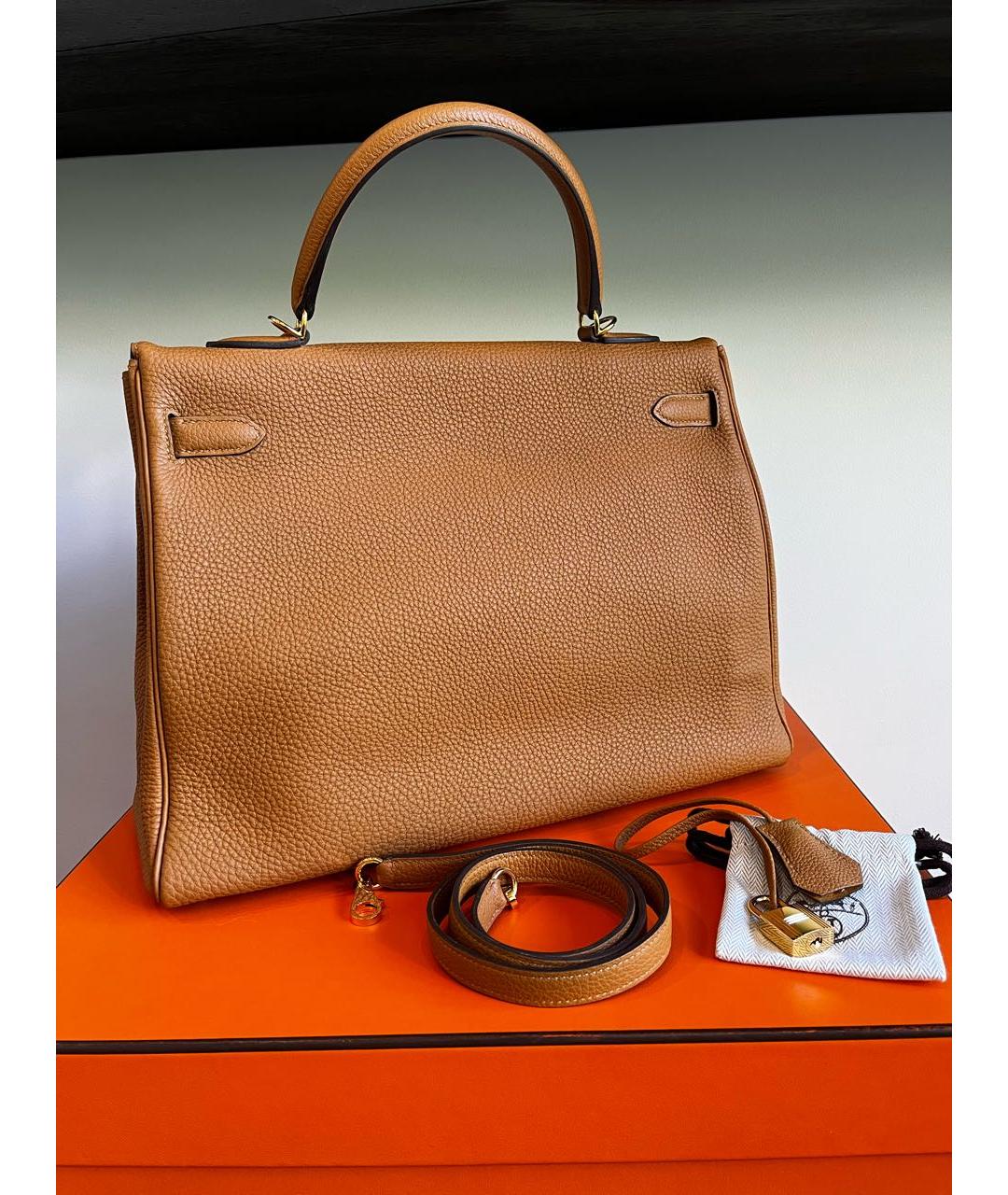 HERMES Коричневая кожаная сумка с короткими ручками, фото 2