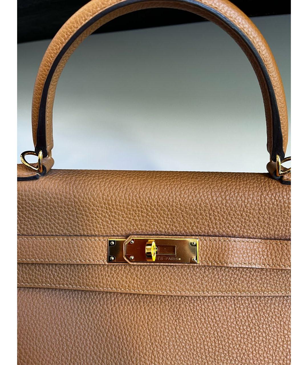 HERMES Коричневая кожаная сумка с короткими ручками, фото 3