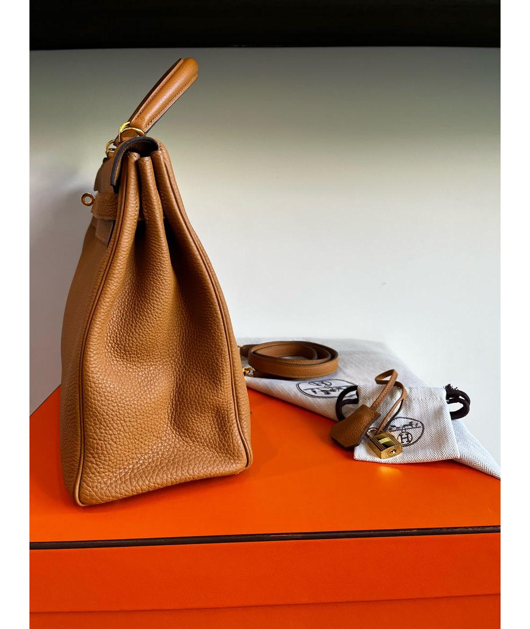 HERMES Коричневая кожаная сумка с короткими ручками, фото 4