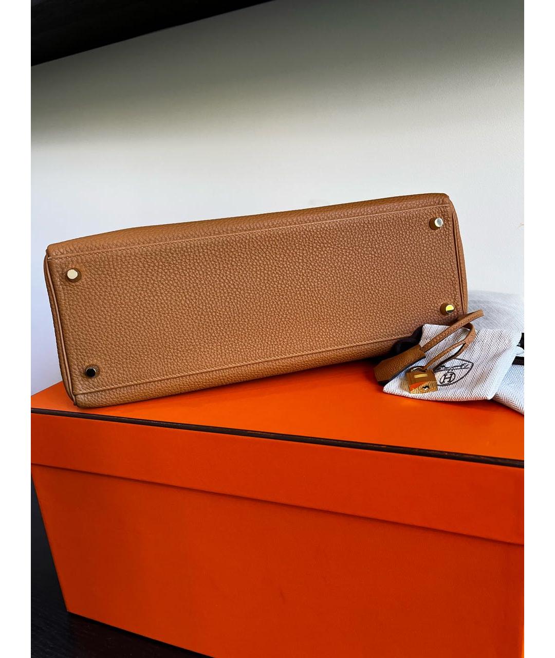 HERMES Коричневая кожаная сумка с короткими ручками, фото 6