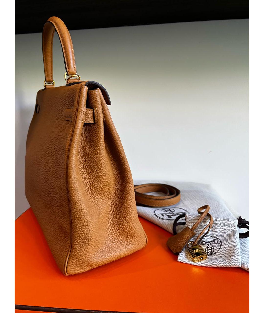 HERMES Коричневая кожаная сумка с короткими ручками, фото 5
