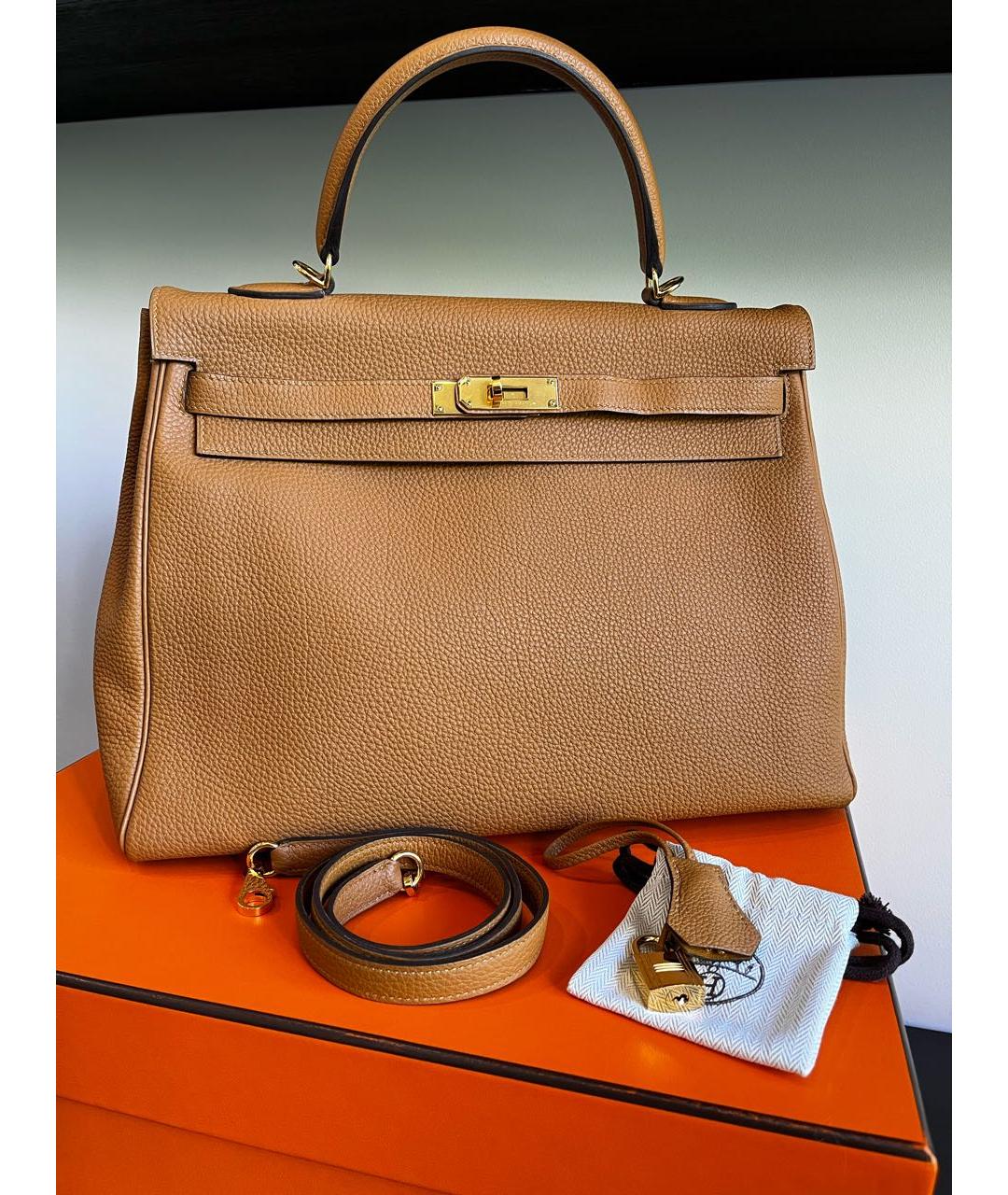 HERMES Коричневая кожаная сумка с короткими ручками, фото 8