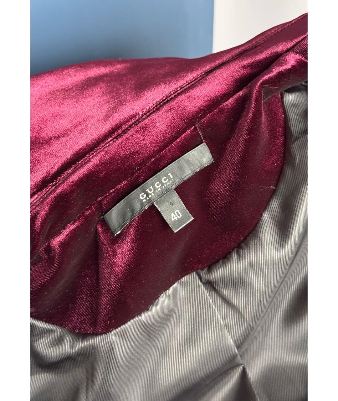 GUCCI Бордовый бархатный жакет/пиджак, фото 7