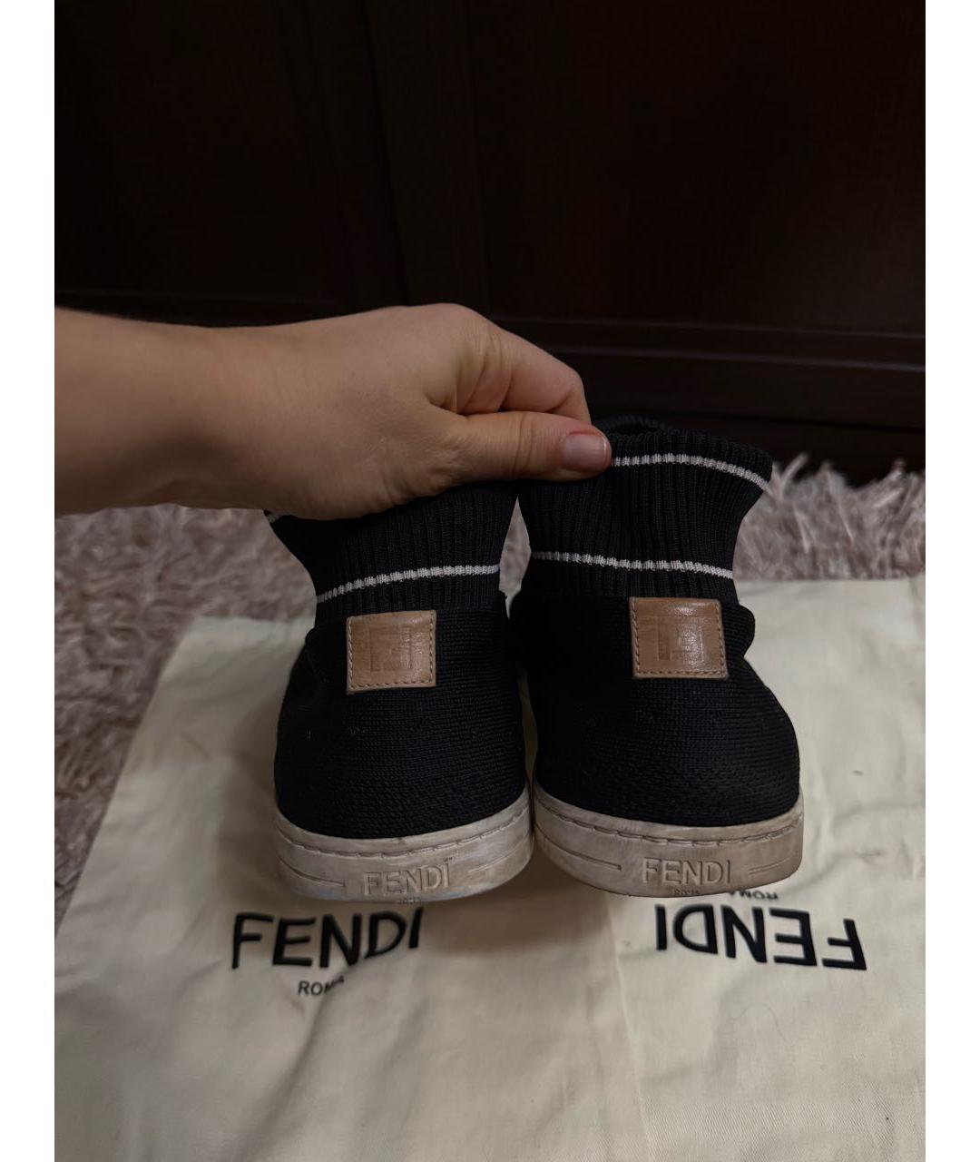FENDI Черные текстильные высокие кроссовки / кеды, фото 5
