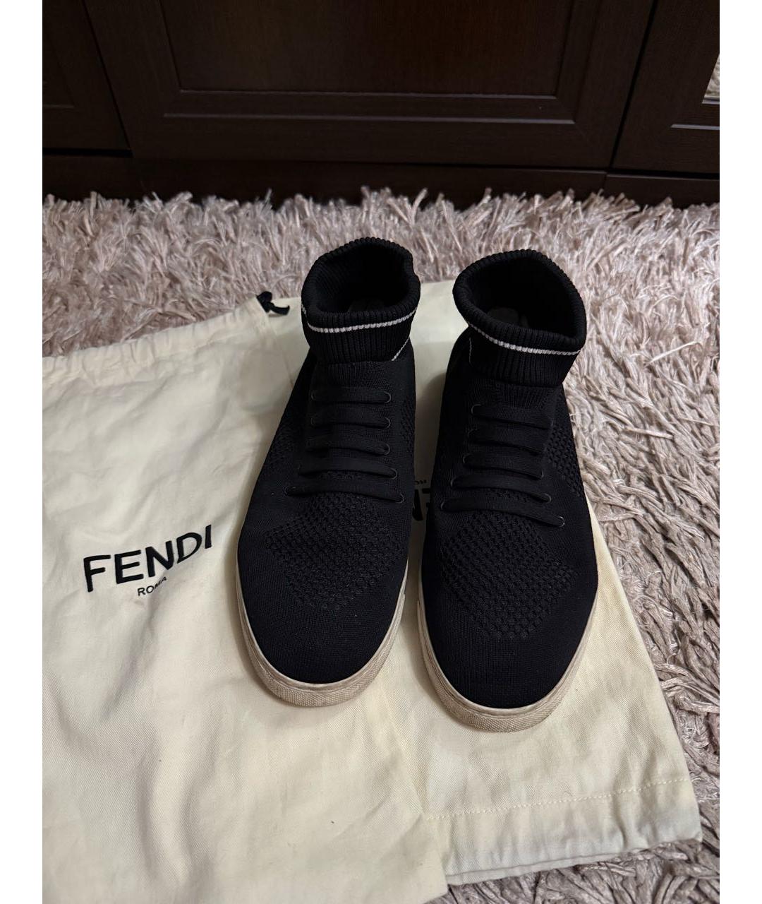 FENDI Черные текстильные высокие кроссовки / кеды, фото 4