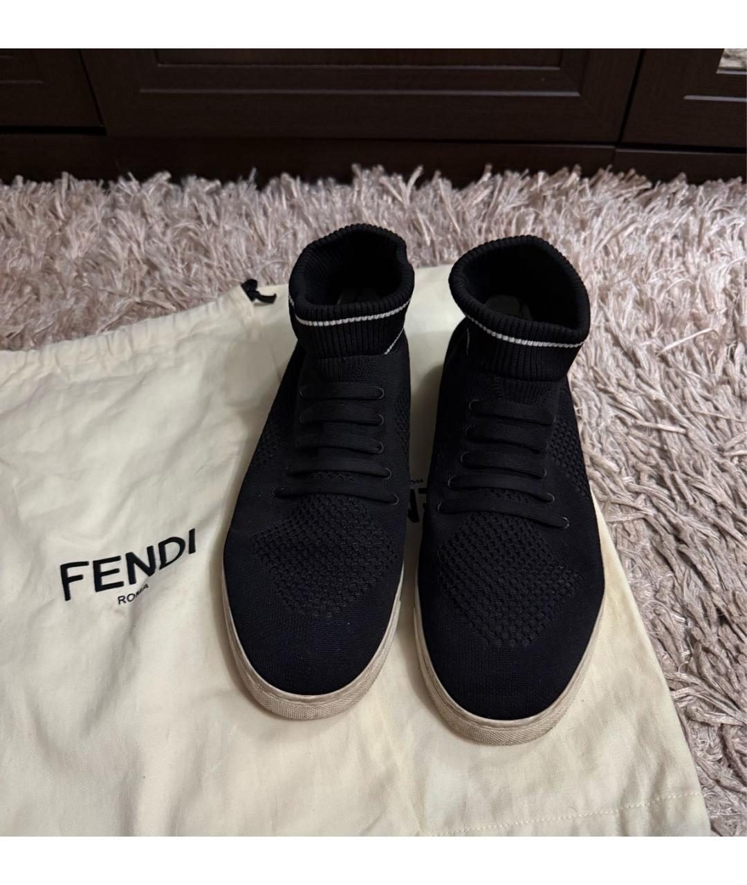 FENDI Черные текстильные высокие кроссовки / кеды, фото 2