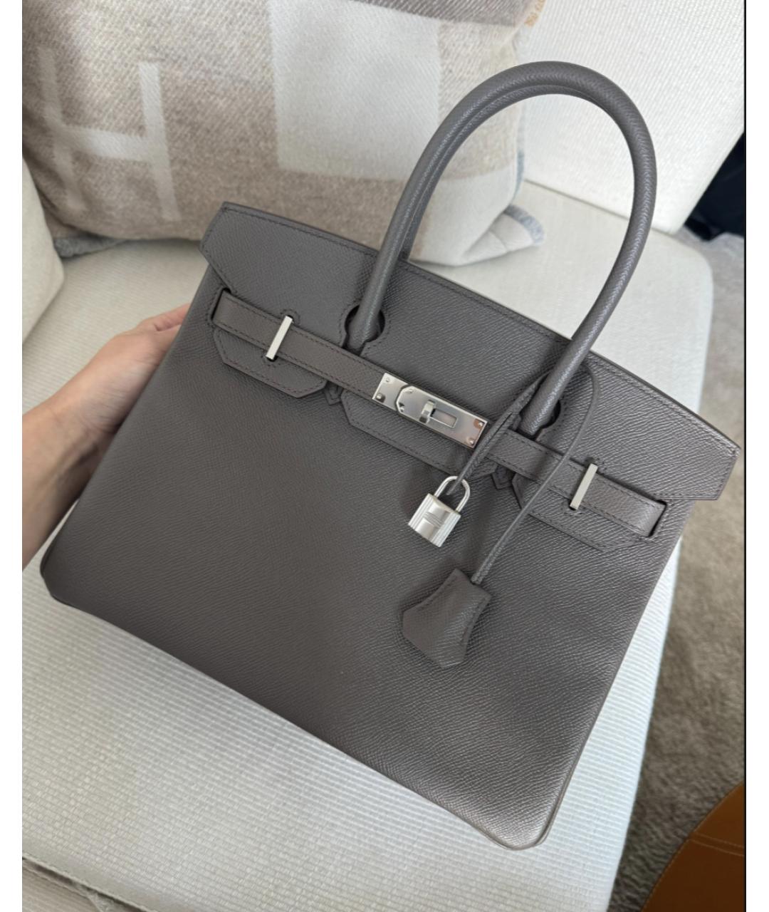 HERMES Серая кожаная сумка с короткими ручками, фото 2