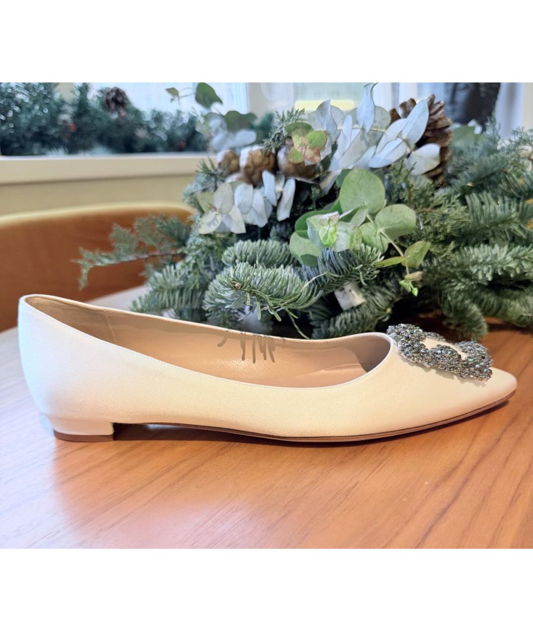 MANOLO BLAHNIK Бежевые текстильные балетки, фото 5