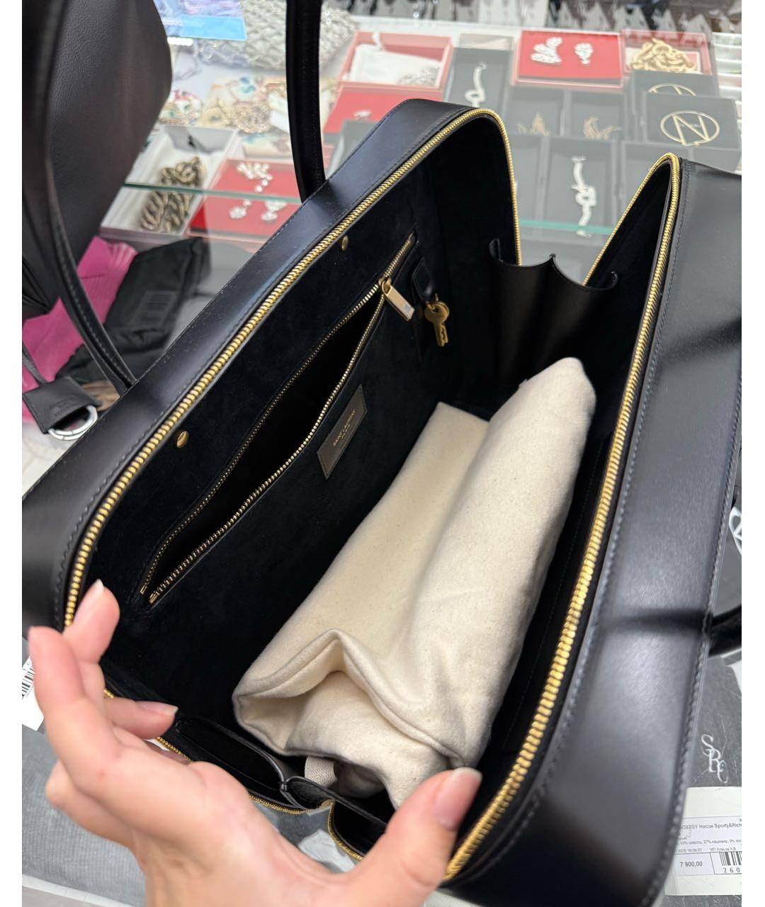 SAINT LAURENT Черная кожаная сумка с короткими ручками, фото 4