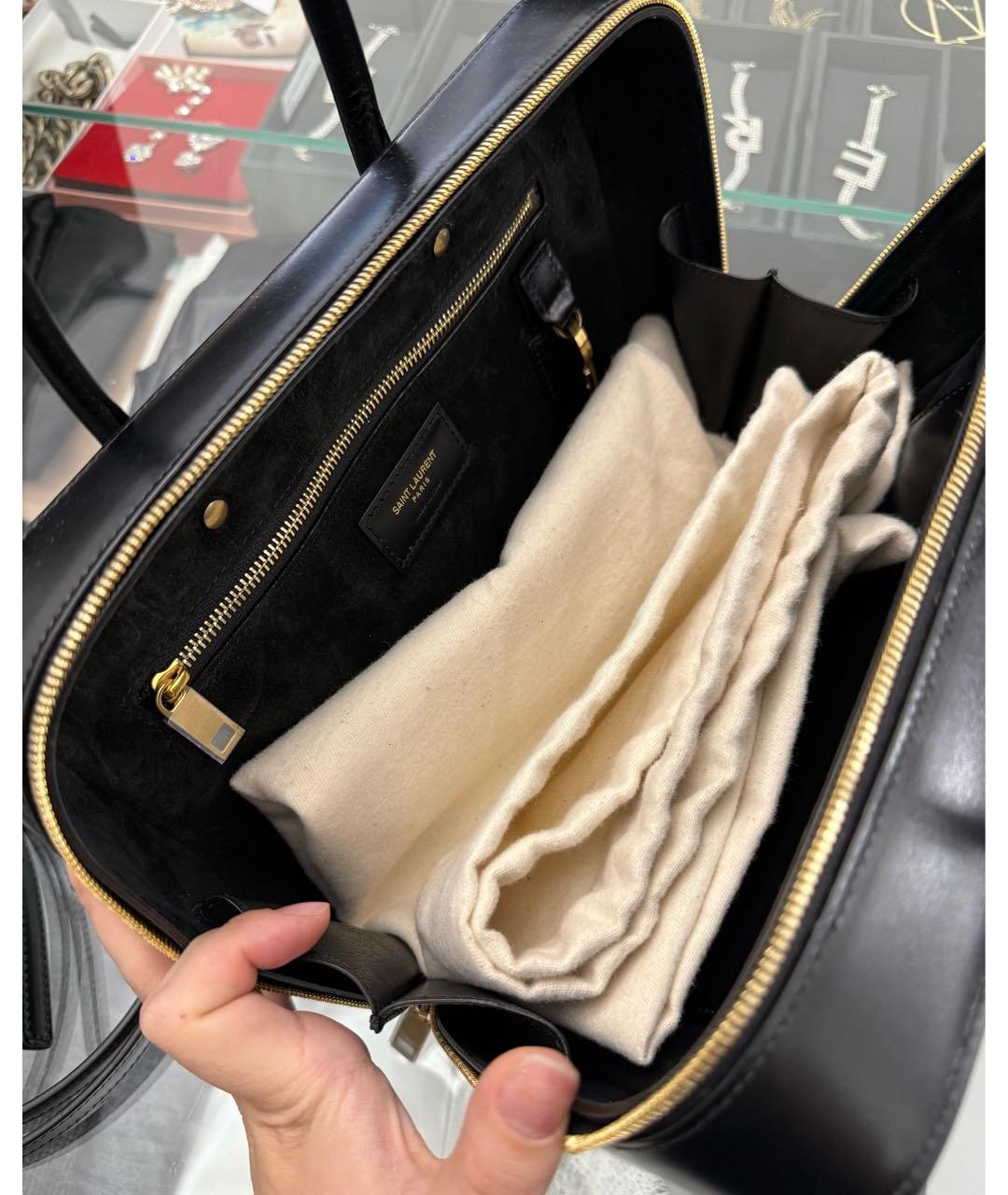 SAINT LAURENT Черная кожаная сумка с короткими ручками, фото 3