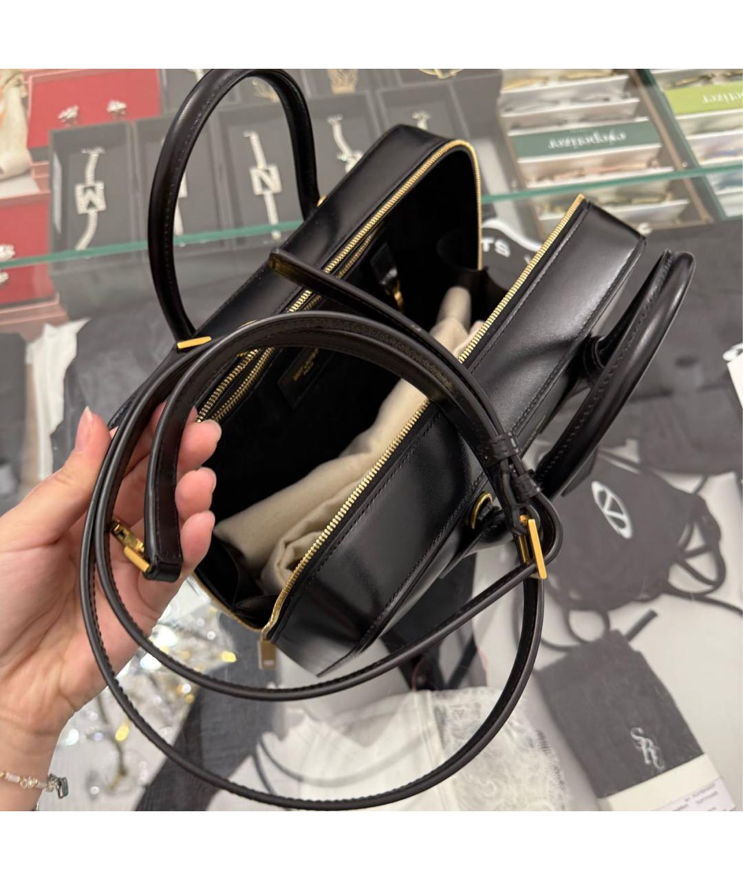 SAINT LAURENT Черная кожаная сумка с короткими ручками, фото 4