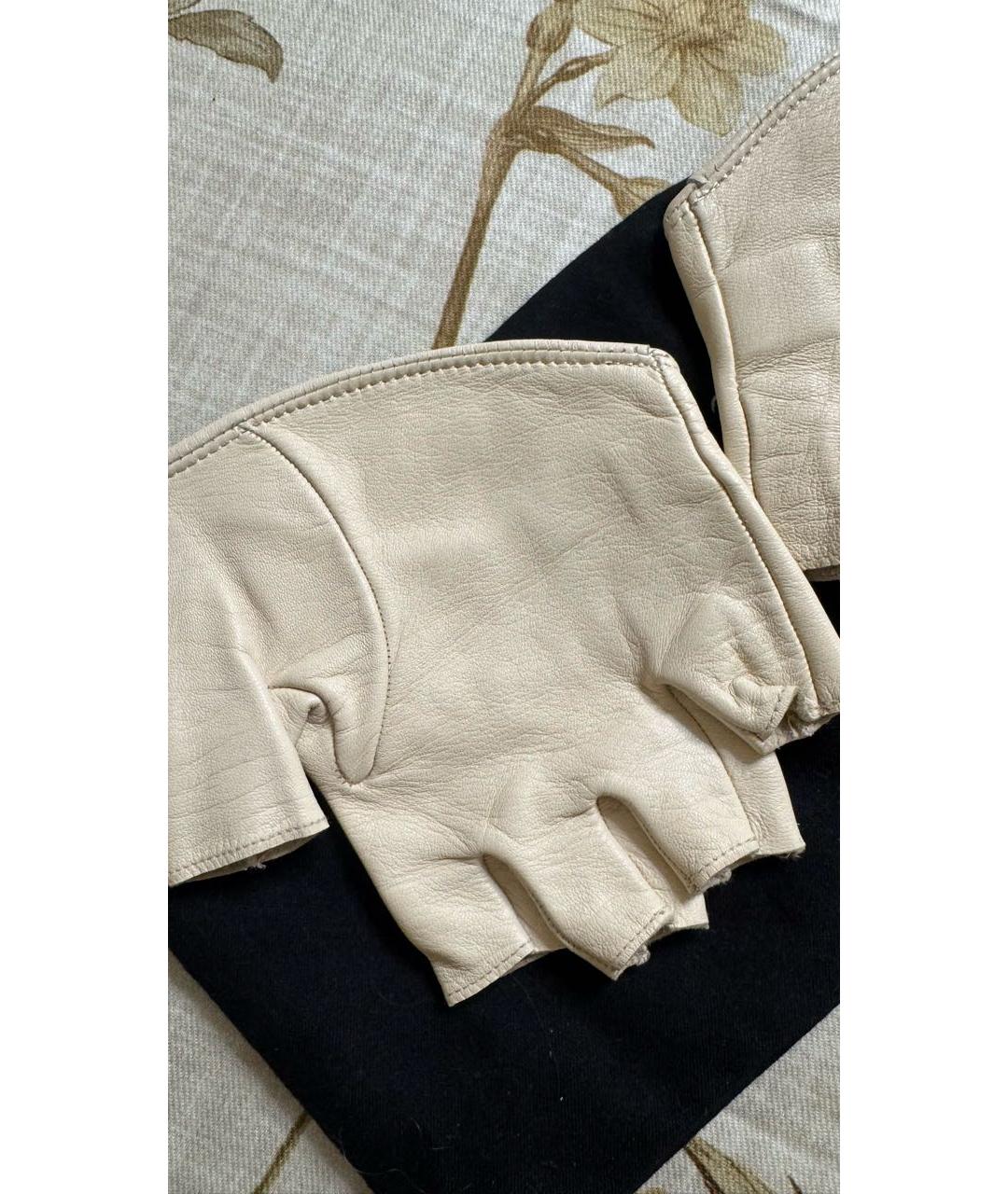 CHANEL Белые кожаные митенки, фото 5