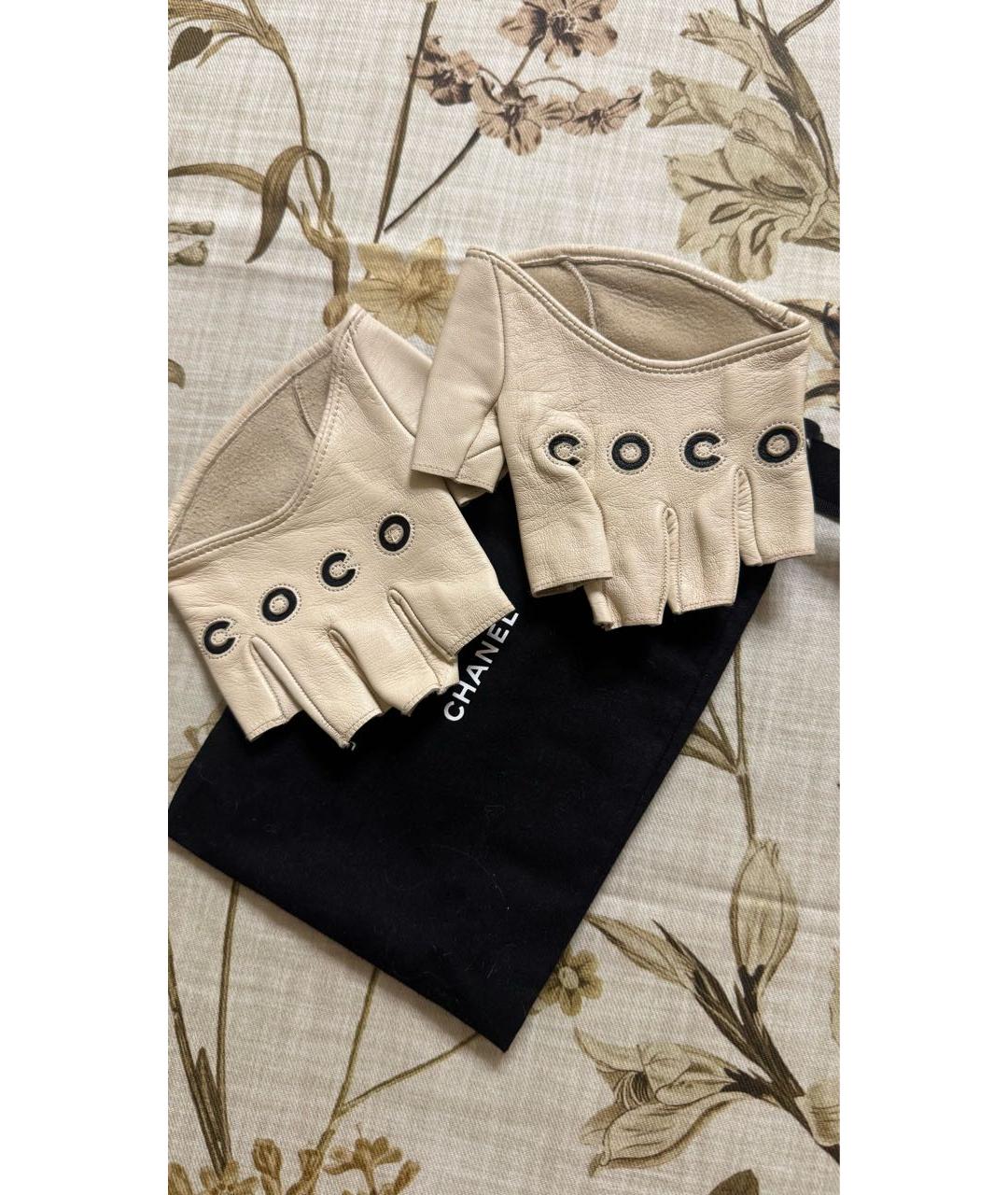 CHANEL Белые кожаные митенки, фото 8