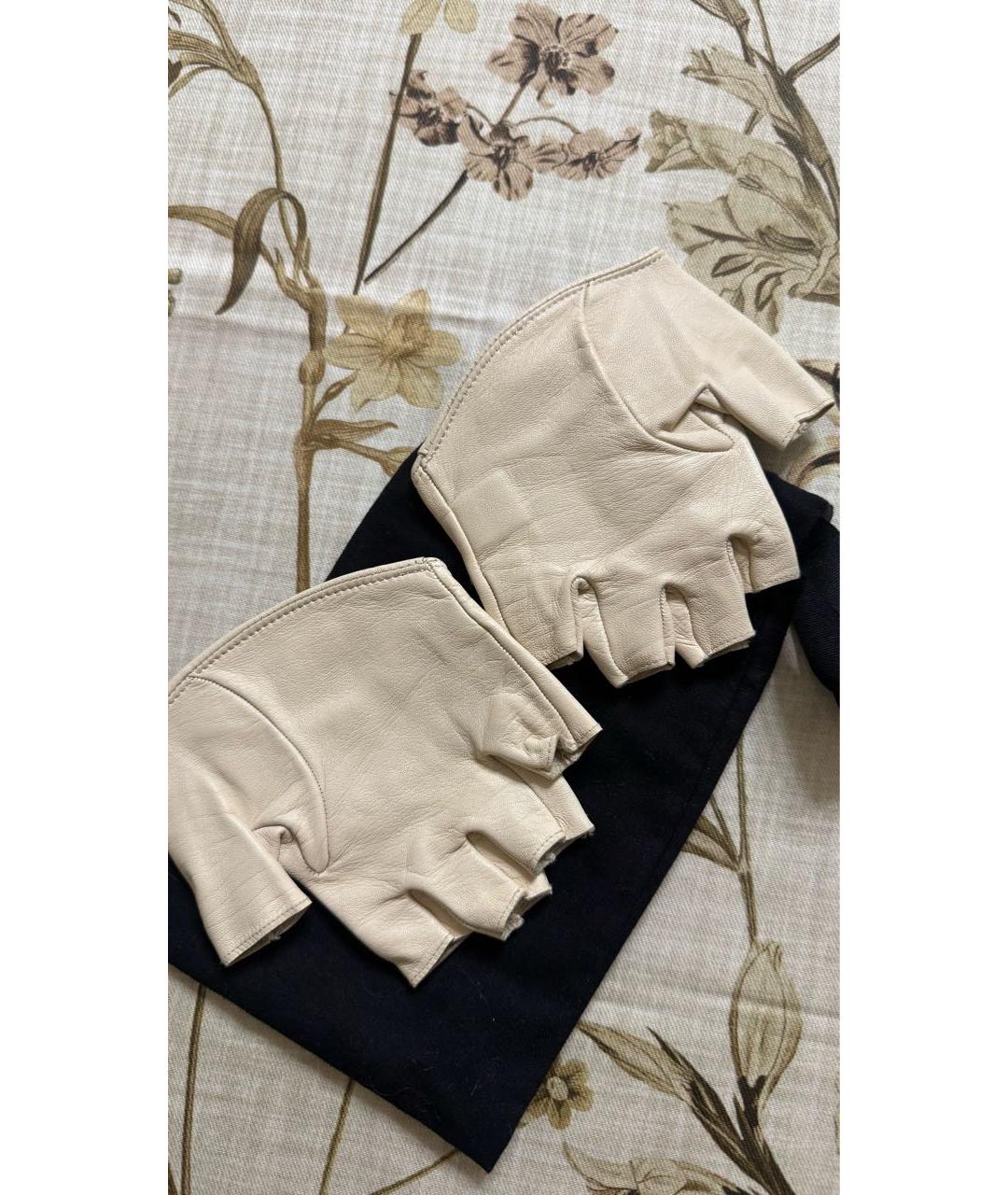 CHANEL Белые кожаные митенки, фото 4