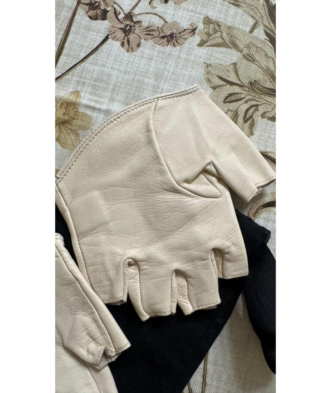 CHANEL Белые кожаные митенки, фото 6