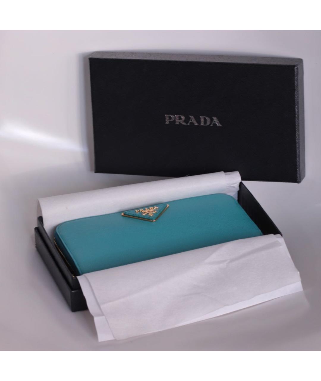 PRADA Бирюзовый кожаный кошелек, фото 2