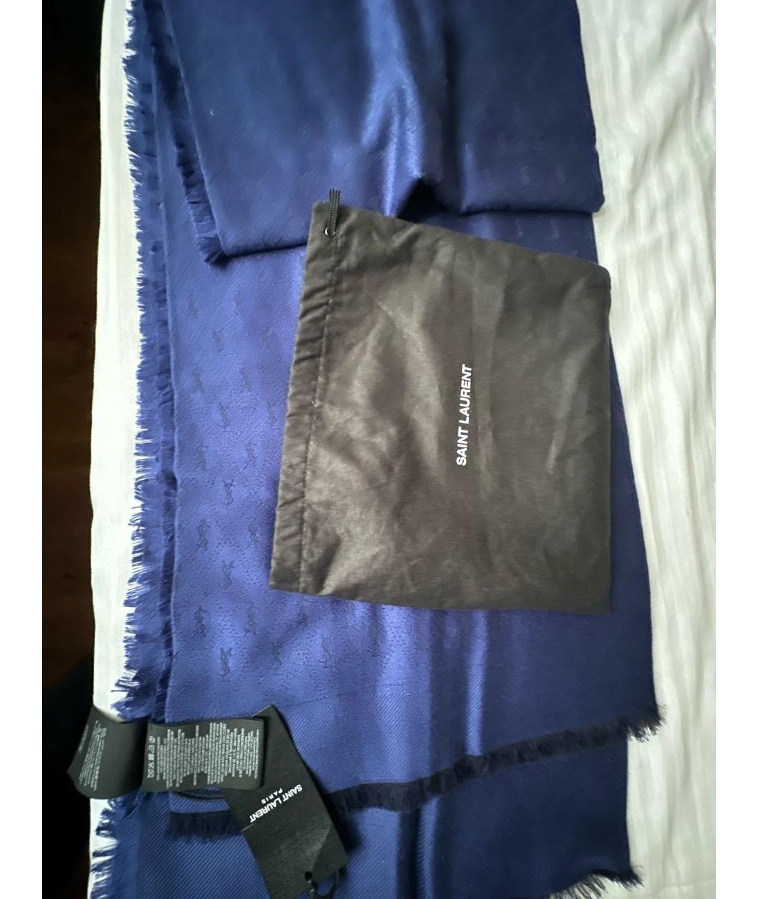 SAINT LAURENT Темно-синий шерстяной шарф, фото 4