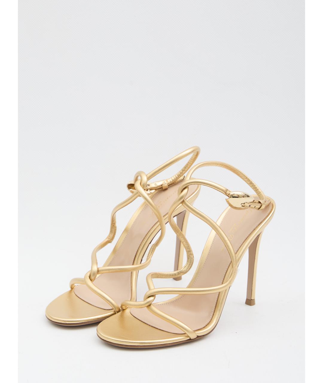 GIANVITO ROSSI Золотые кожаные босоножки, фото 2