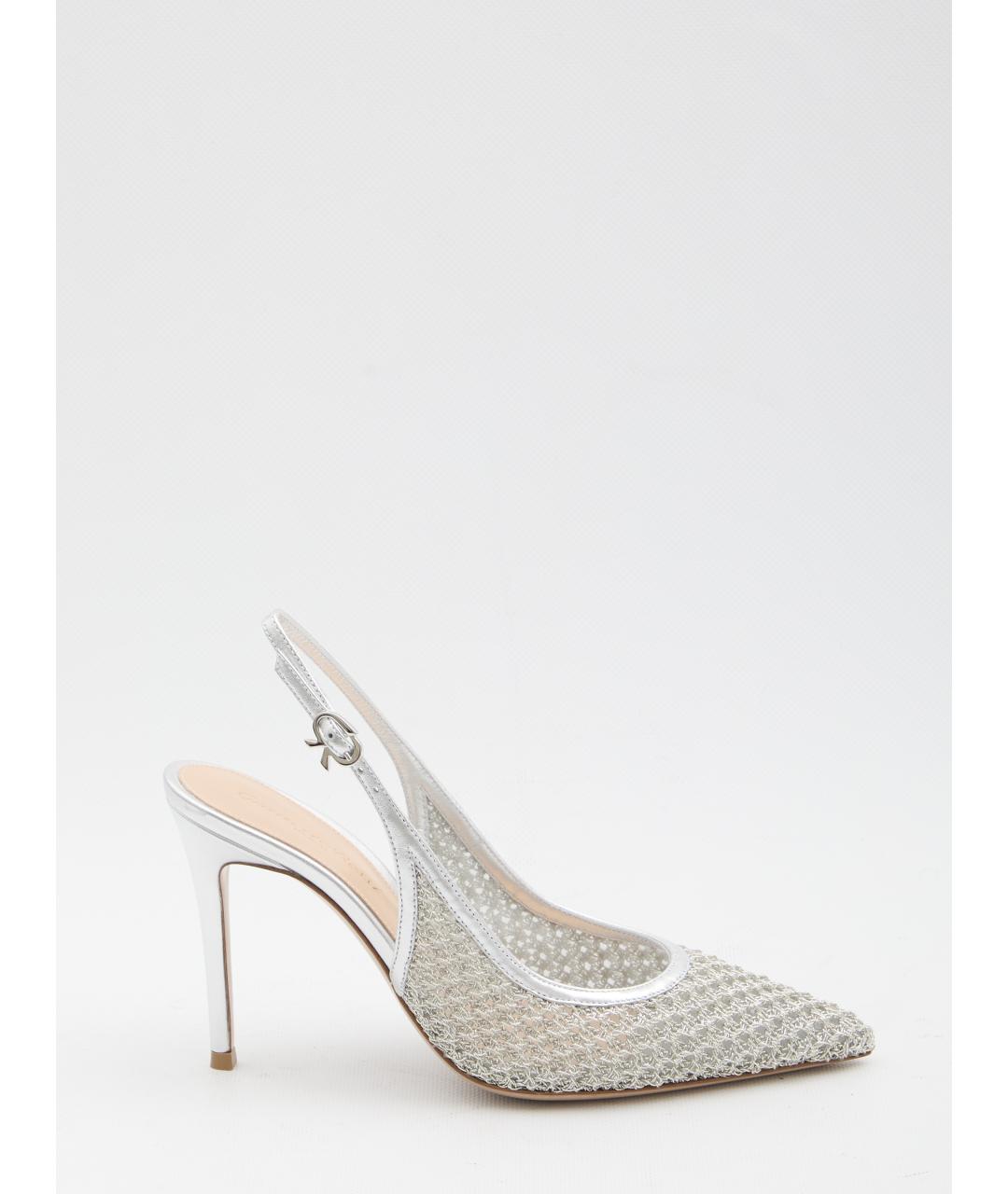 GIANVITO ROSSI Серебряные текстильные туфли, фото 6