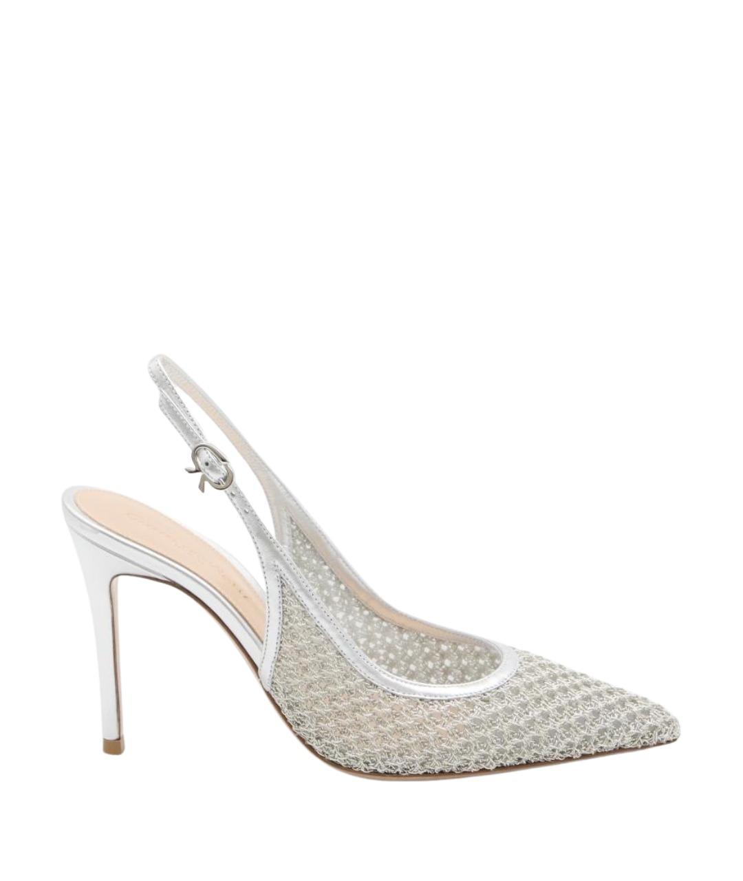 GIANVITO ROSSI Серебряные текстильные туфли, фото 1