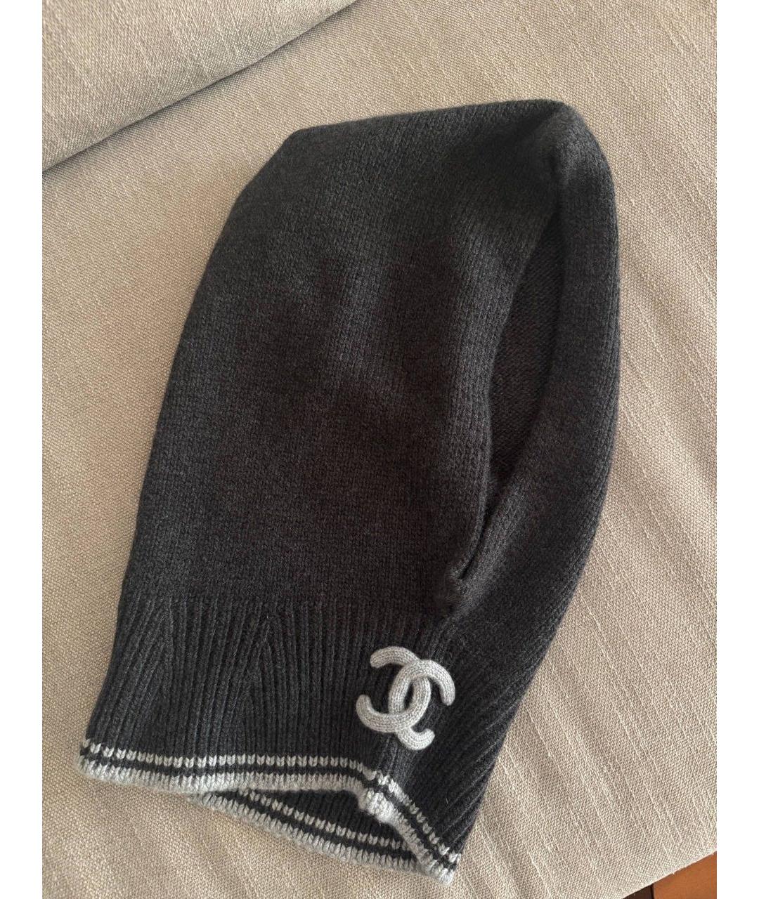 CHANEL Серая кашемировая повязка на голову, фото 3