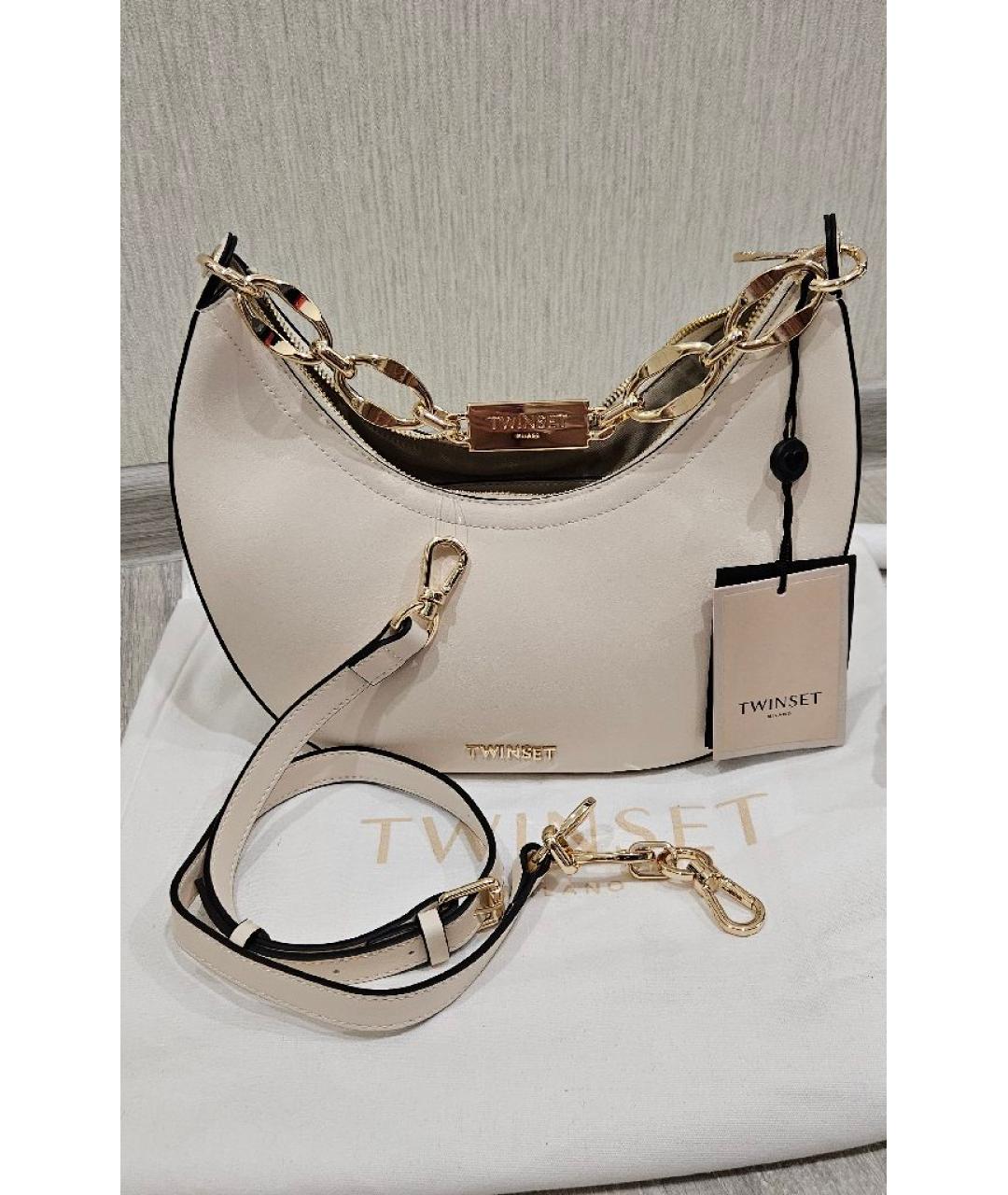 TWIN-SET Бежевая сумка с короткими ручками из искусственной кожи, фото 4