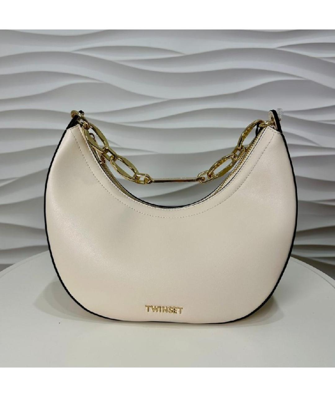 TWIN-SET Бежевая сумка с короткими ручками из искусственной кожи, фото 6