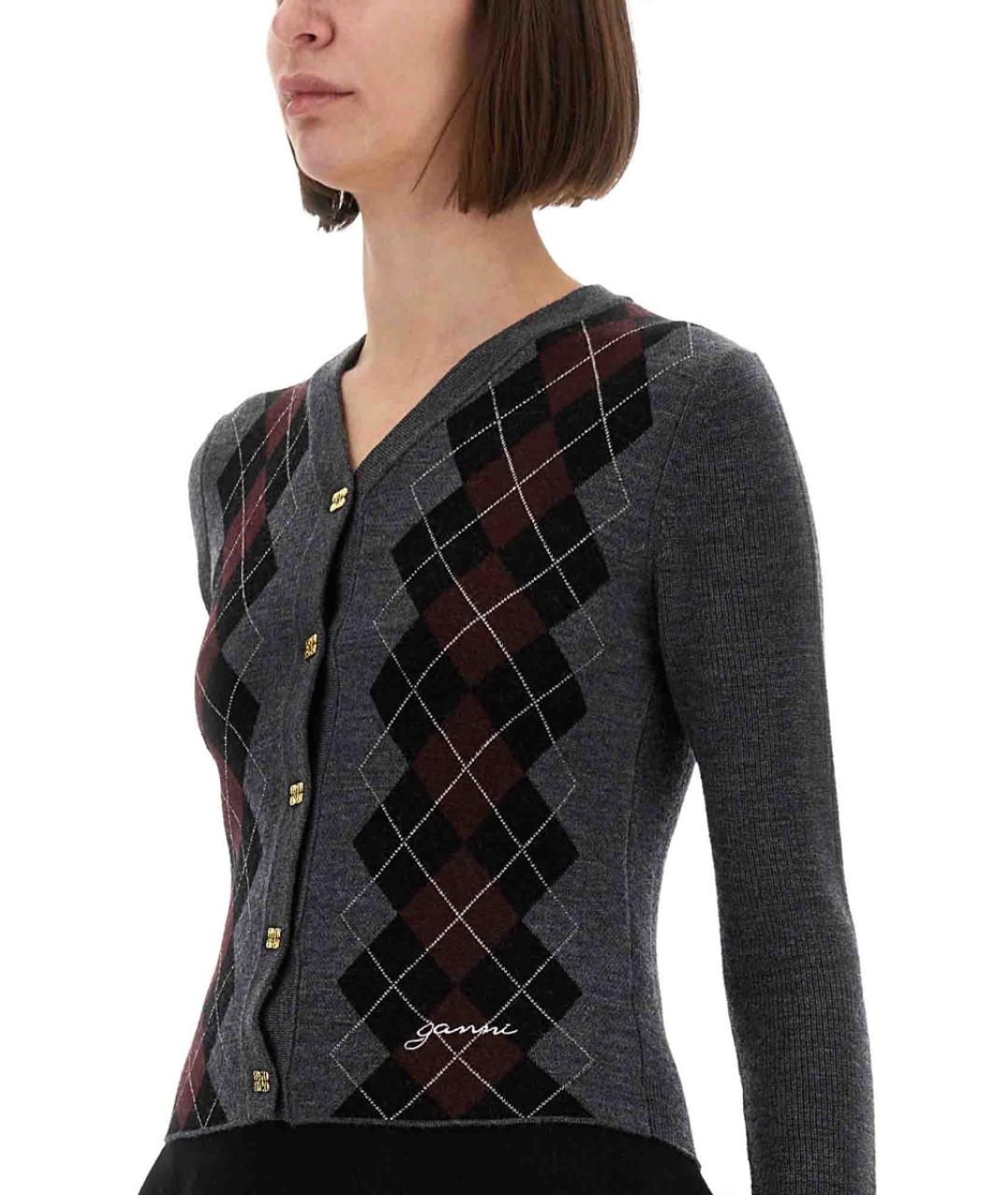 GANNI Серый шерстяной кардиган, фото 4