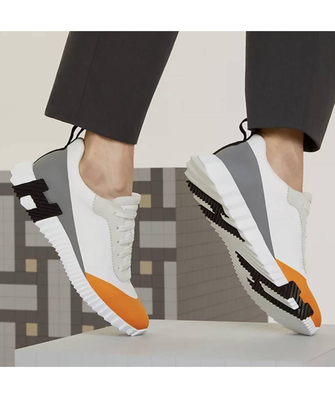 HERMES Белые кожаные кроссовки, фото 3