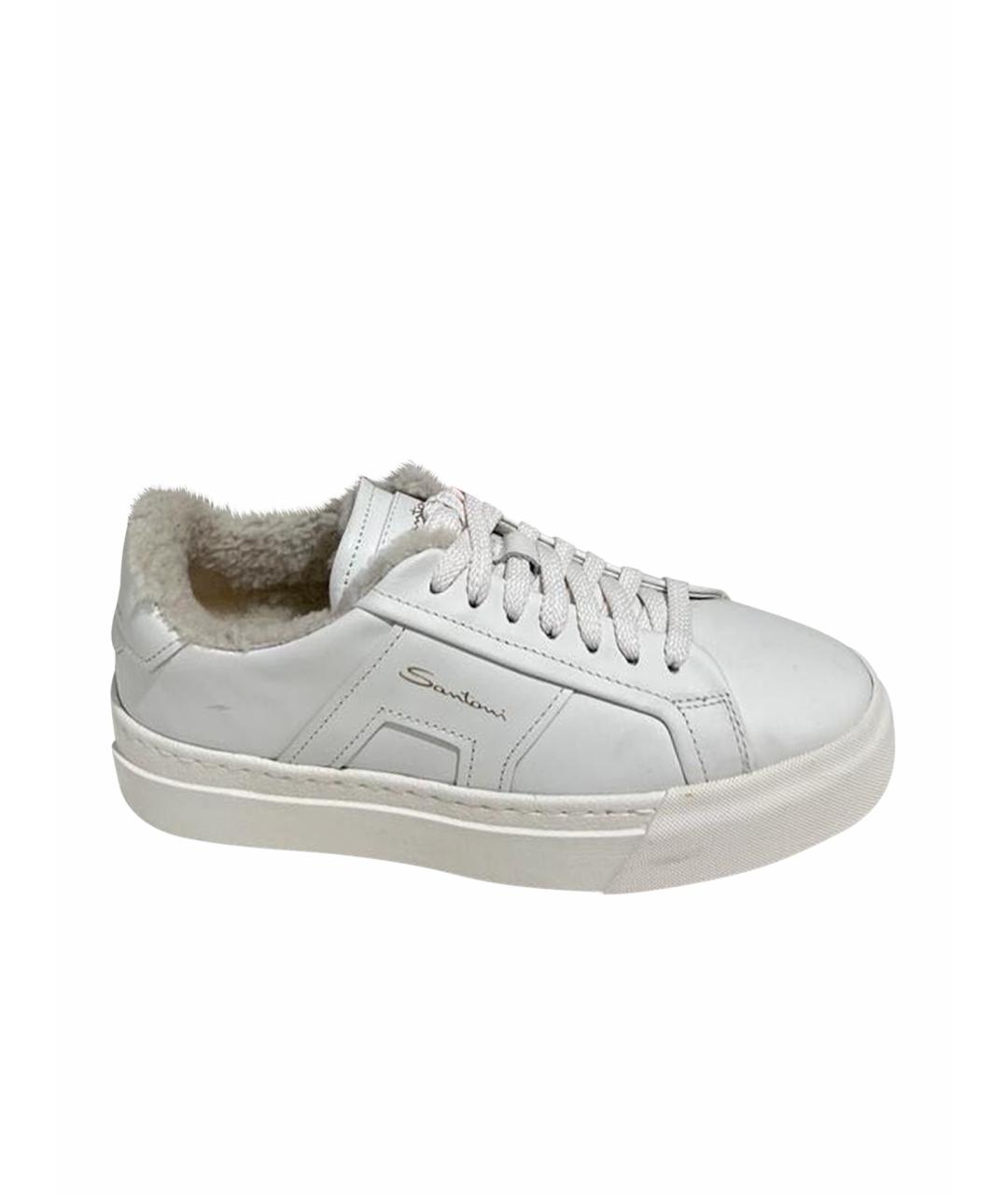 SANTONI Белые кожаные кеды, фото 1