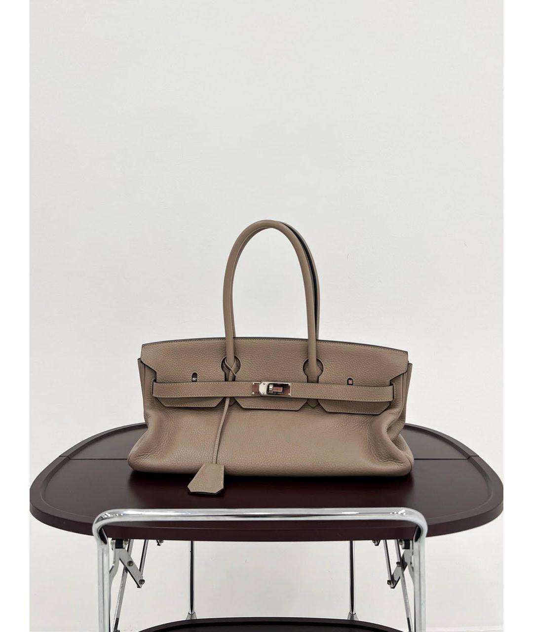 HERMES Коричневая кожаная сумка с короткими ручками, фото 5