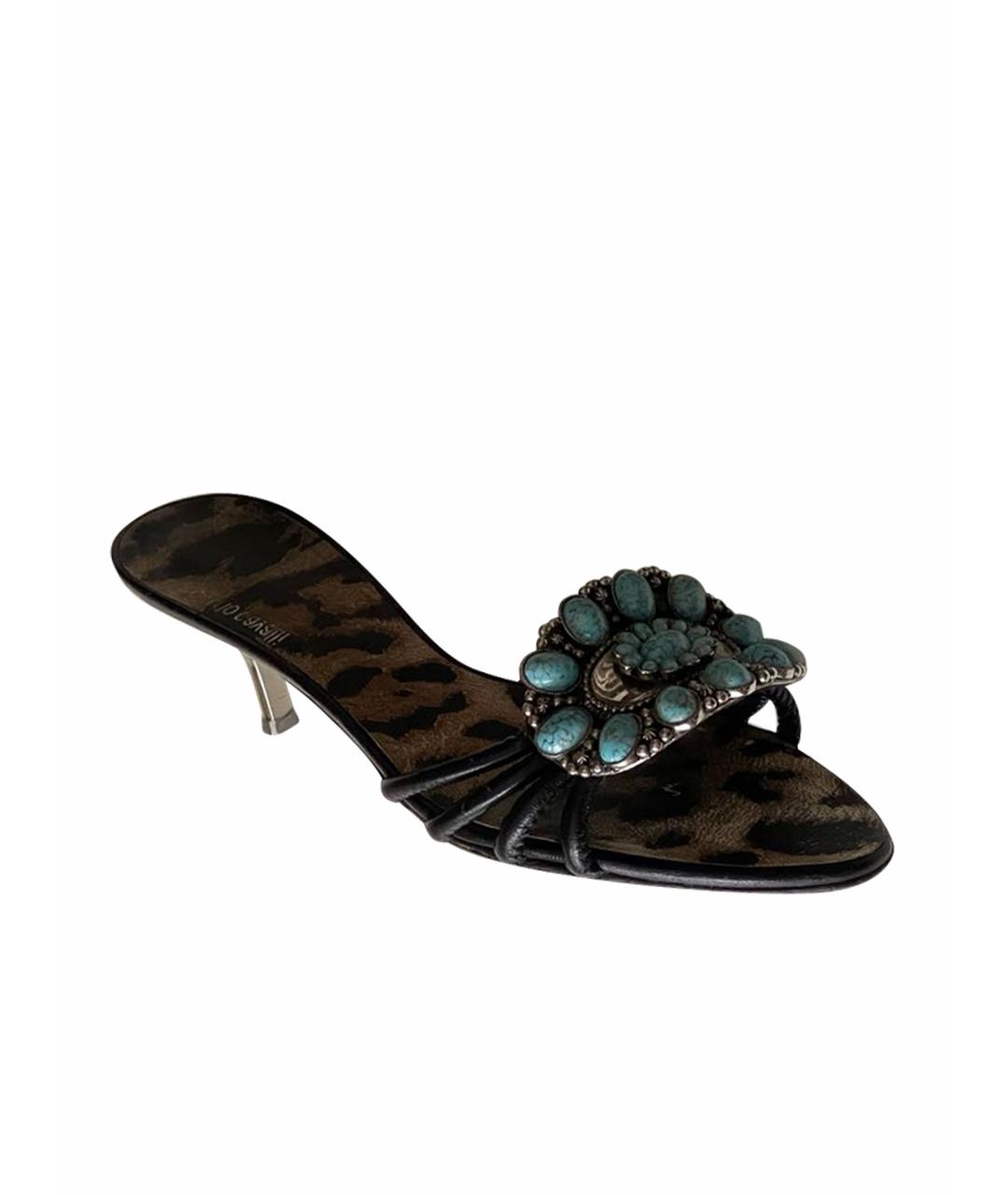 ROBERTO CAVALLI Черные кожаные мюли, фото 1