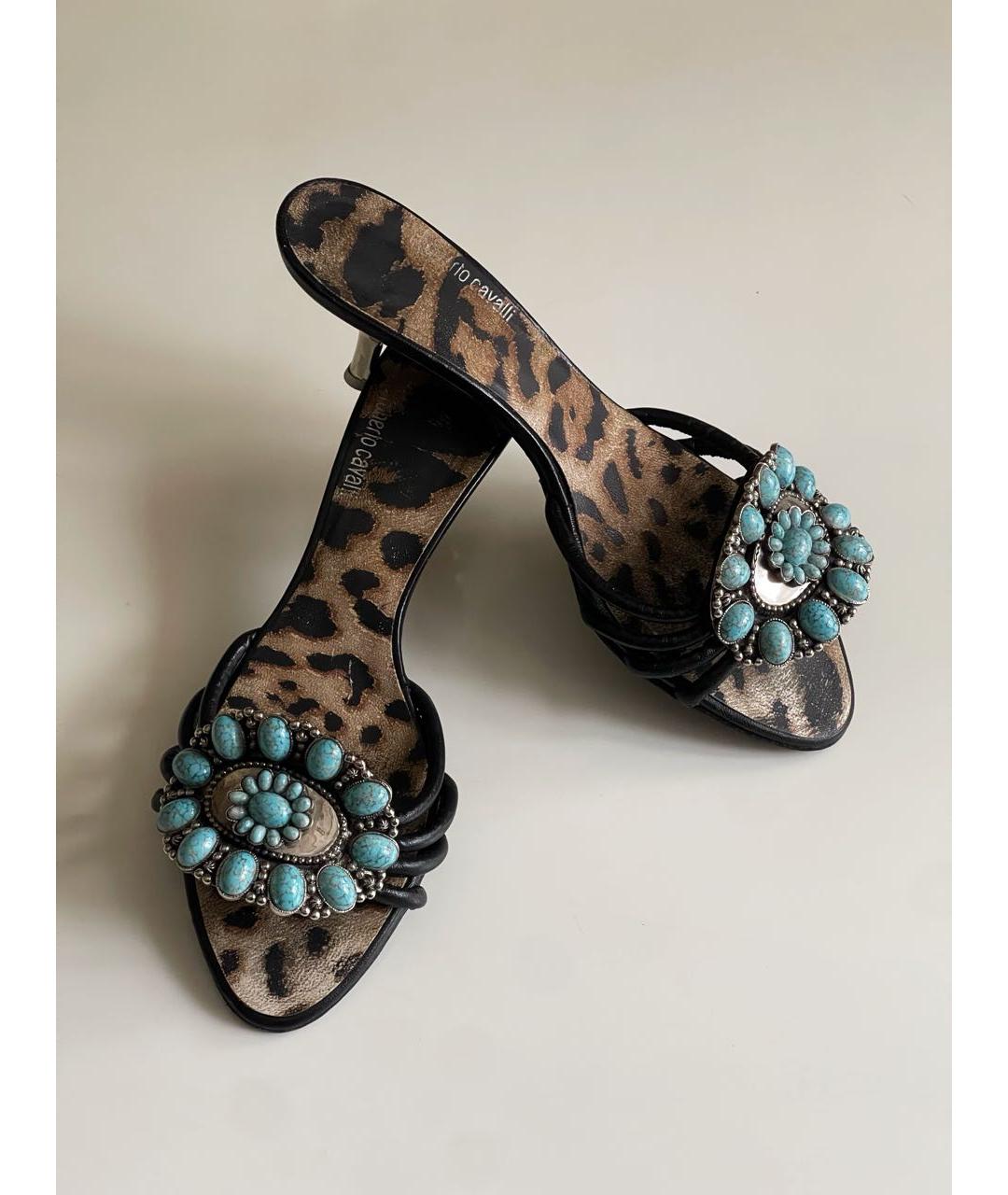 ROBERTO CAVALLI Черные кожаные мюли, фото 5