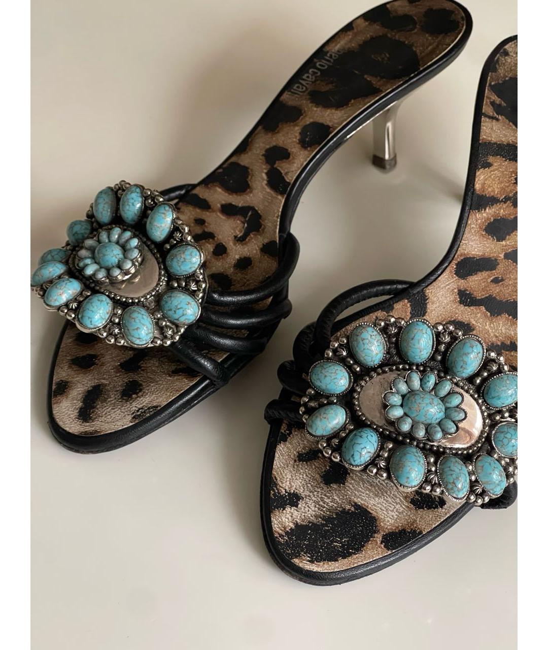 ROBERTO CAVALLI Черные кожаные мюли, фото 6