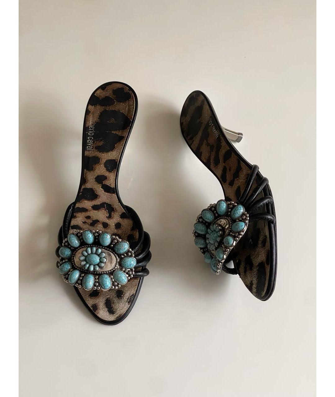 ROBERTO CAVALLI Черные кожаные мюли, фото 7