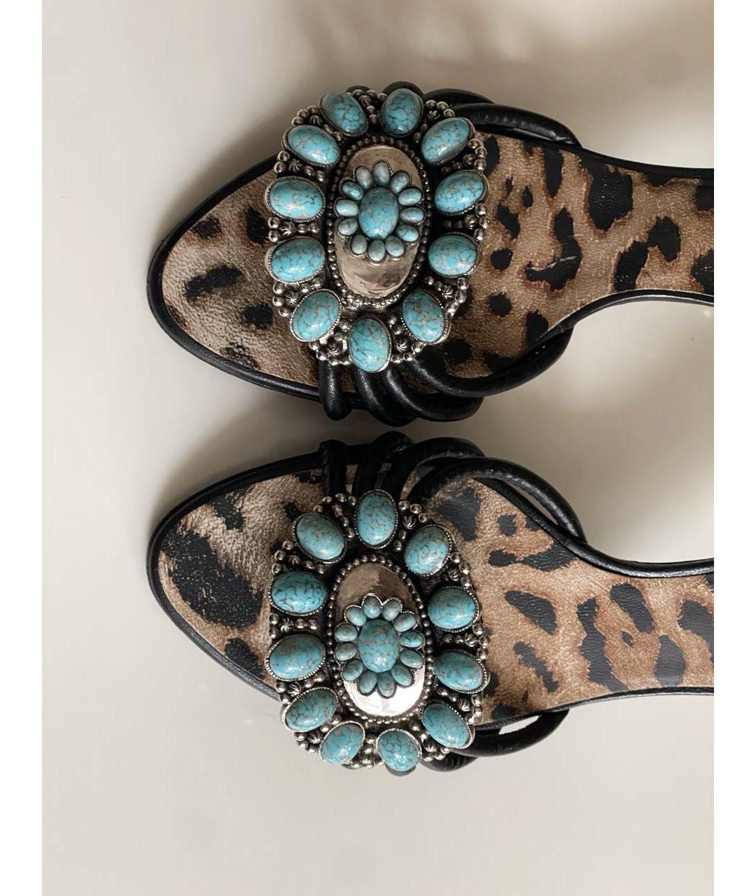 ROBERTO CAVALLI Черные кожаные мюли, фото 2