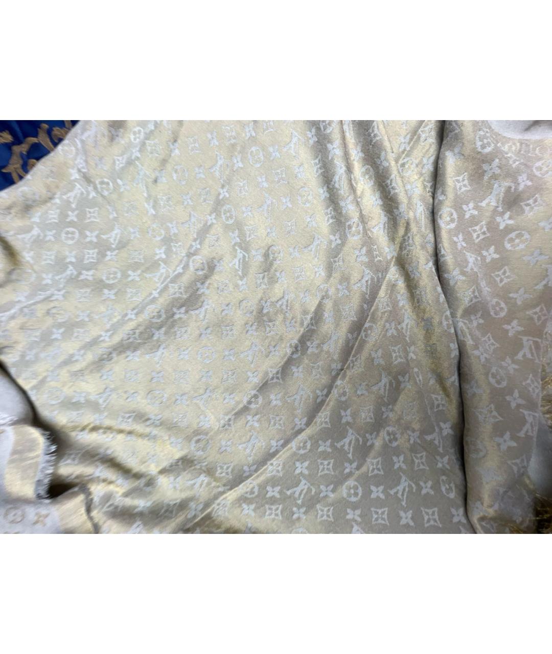 LOUIS VUITTON Серебрянный шелковый шарф, фото 4