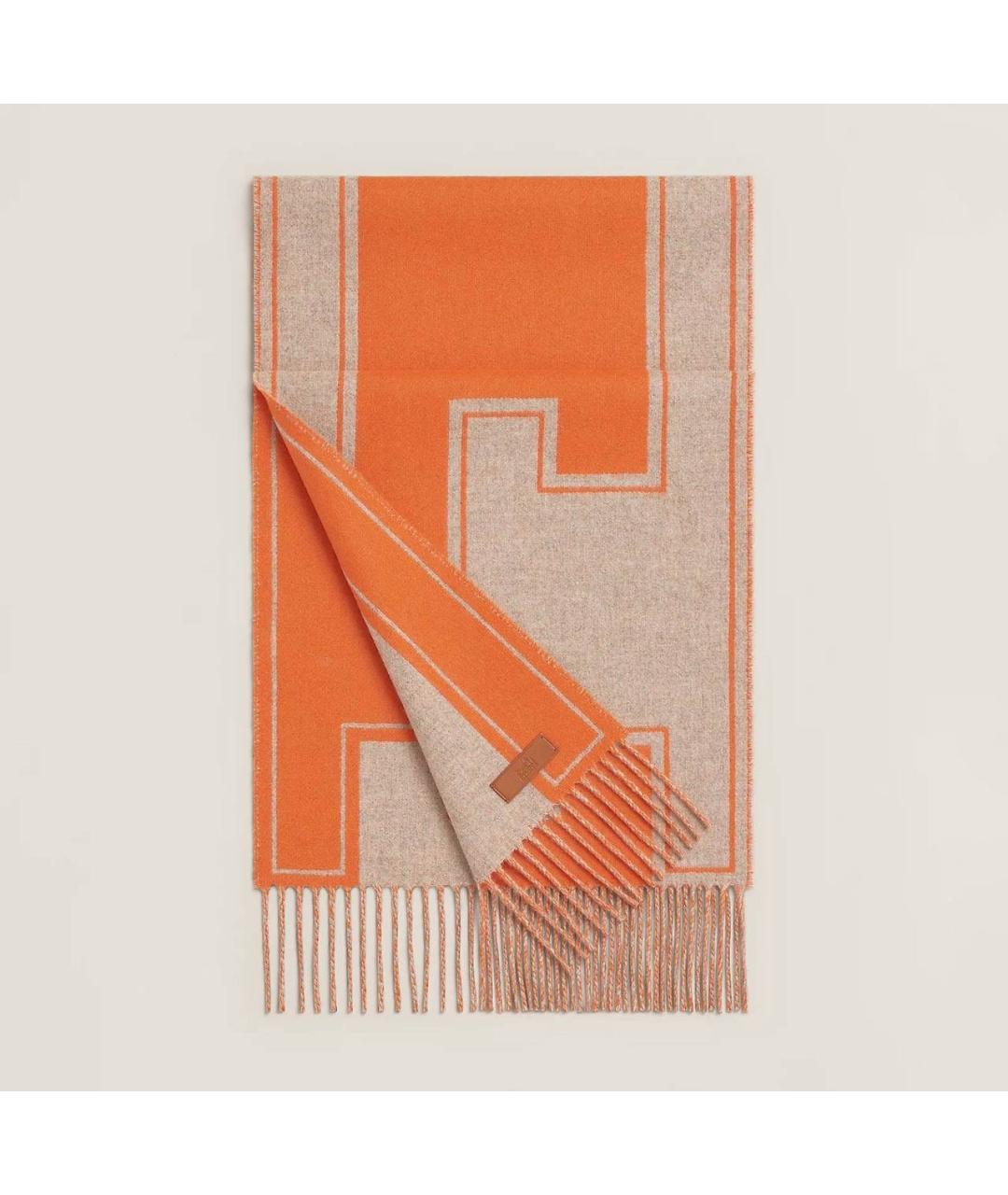 HERMES Оранжевый кашемировый шарф, фото 6
