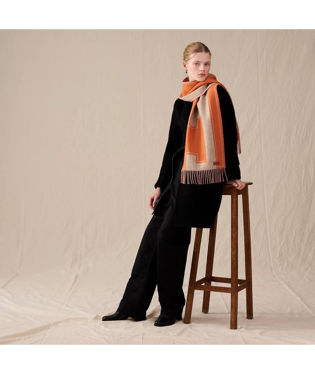 HERMES Оранжевый кашемировый шарф, фото 5