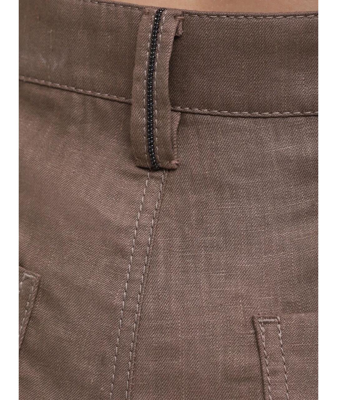 BRUNELLO CUCINELLI Коричневые льняные брюки широкие, фото 6